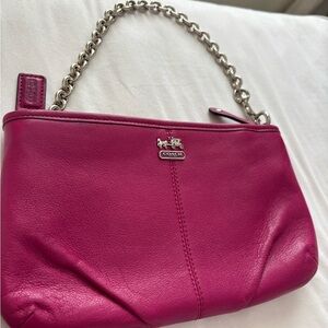 Coach Fuchsia Leather Chain Wristlet